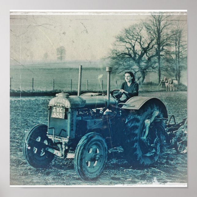 Póster Tractor de conducción de una mujer del ejército te (Frente)