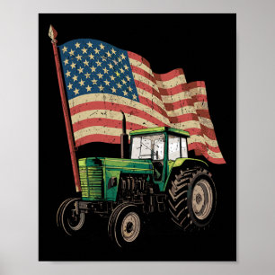 Póster Tractor De Granja Agrícola Usa Flag Tractor Estado