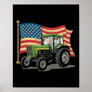 Póster Tractor De Granja Agrícola Usa Flag Tractor Estado