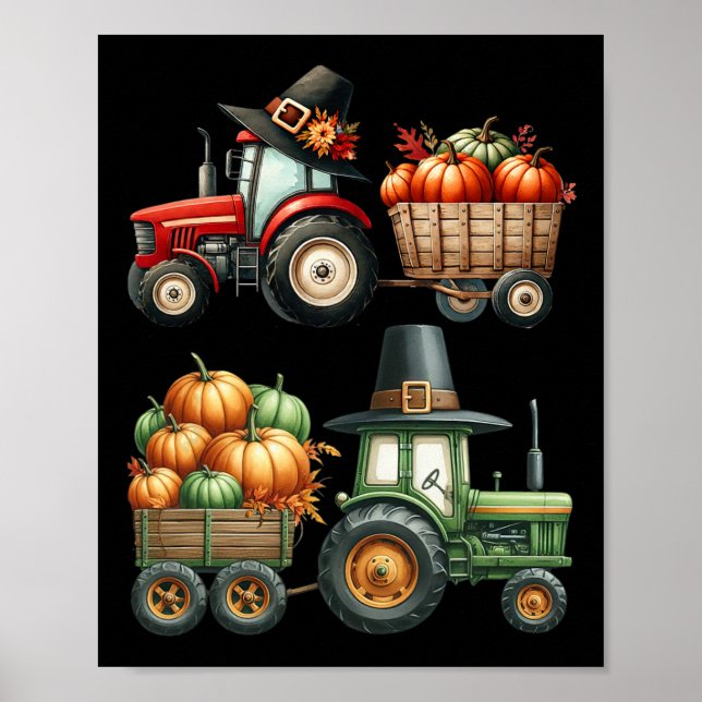 Póster Tractor de granja de acción de gracias Tractor de  (Frente)