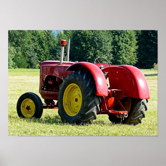 Póster Tractor de Granja Roja Antiguo (Frente)