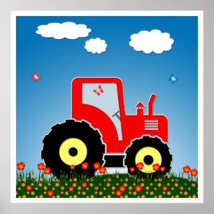 Póster Tractor de juguete rojo