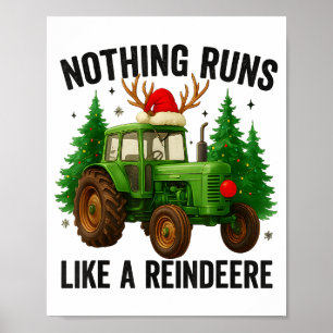 Póster Tractor de Navidad Granja Nada Corre Como Un Reno