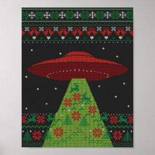 Póster Tractor de OVNI rojo y verde con Navidades feos
