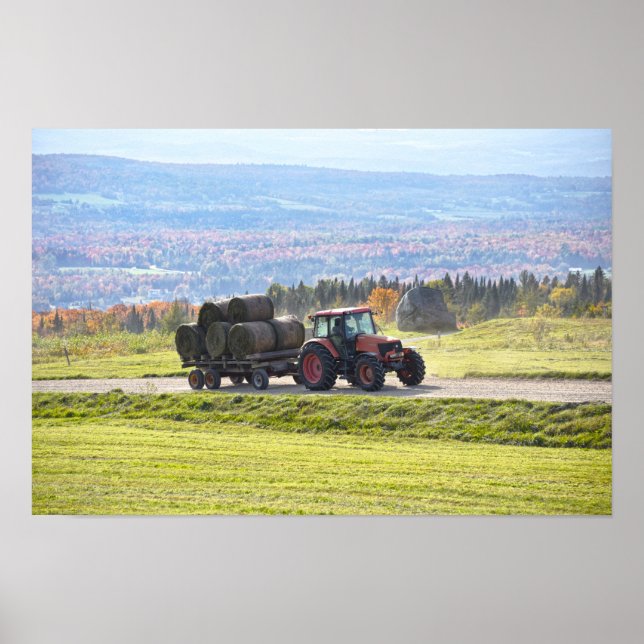 Póster Tractor de Vermont transportando pacas de heno (Frente)