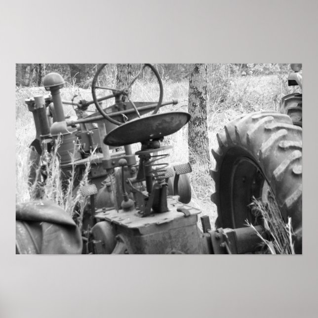 Póster tractor en blanco y negro (Frente)