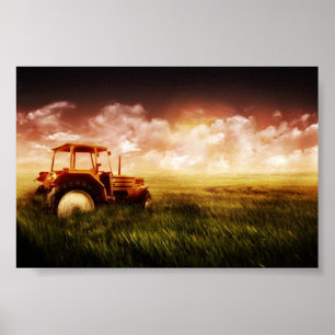 Póster tractor en poster de campo