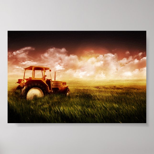 Póster tractor en poster de campo (Frente)