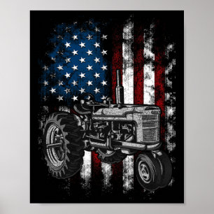 Póster Tractor Patriótico Tractor Bandera Americana Granj