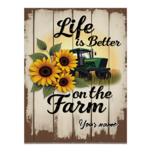 Póster Tractor personalizado y arte de girasol