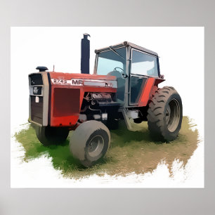 Póster Tractor rojo de Massey Ferguson en el campo