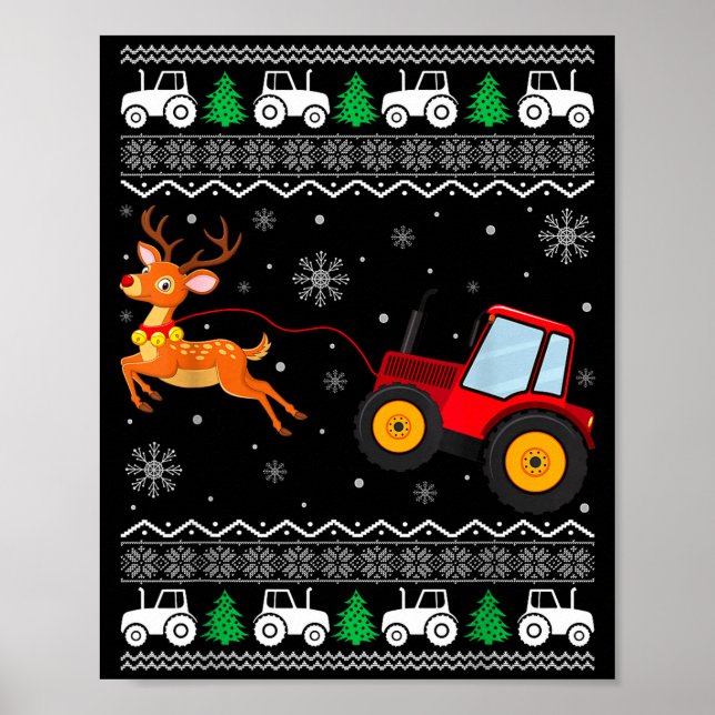 Póster Tractor Ugly Christmas Tree Holiday Funny Xmas Boy (Frente)
