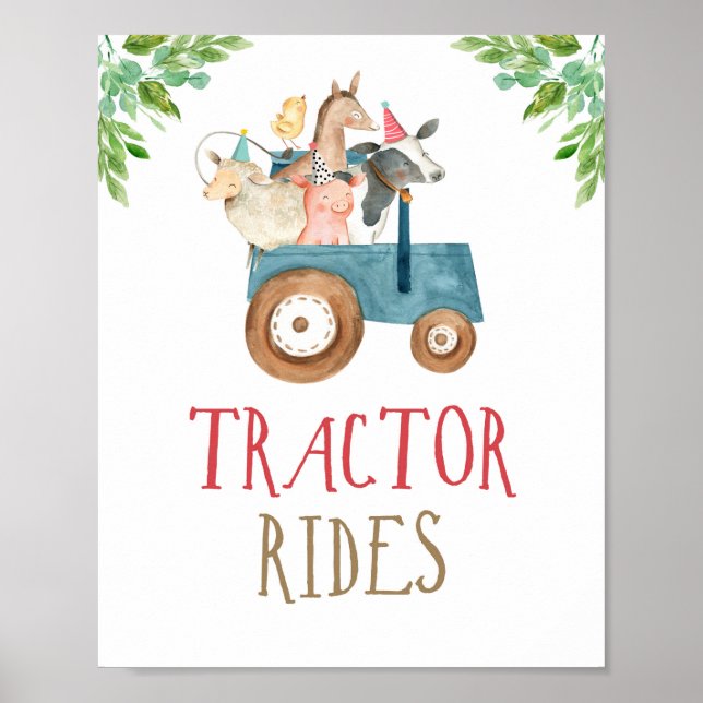Póster Tractor Viaja en Granja Animales Barnyard Boy Cump (Frente)