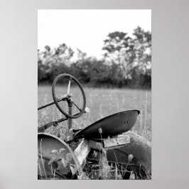 Póster Tractor vintage en blanco y negro