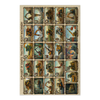 Póster Tractores A-Z y alfabeto de equipo pesado