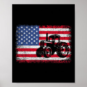 Póster Tractores agrícolas bandera de EE. UU. Regalo patr