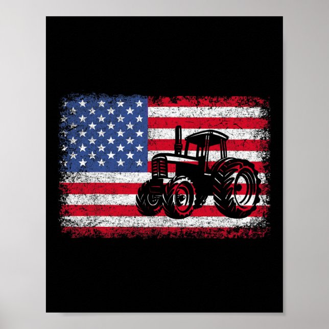 Póster Tractores agrícolas bandera de EE. UU. Regalo patr (Frente)