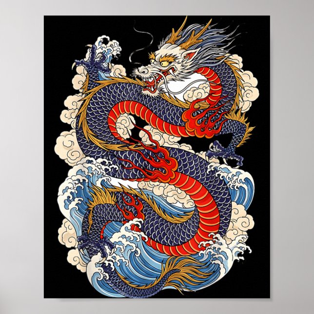 Póster Traditional Chinese Dragon East Asia Dragon Ukiyoe (Frente)