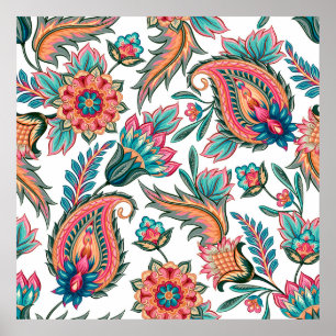 Póster Traditional oriental seamless paisley pattern. Vin