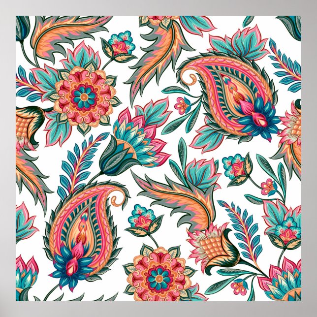 Póster Traditional oriental seamless paisley pattern. Vin (Frente)