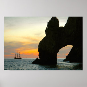 Póster Traditional Sailboat At Sunset,Cabo Rock Arches