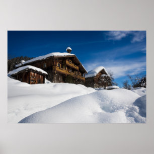 Póster Traditional wooden cabins in de snow