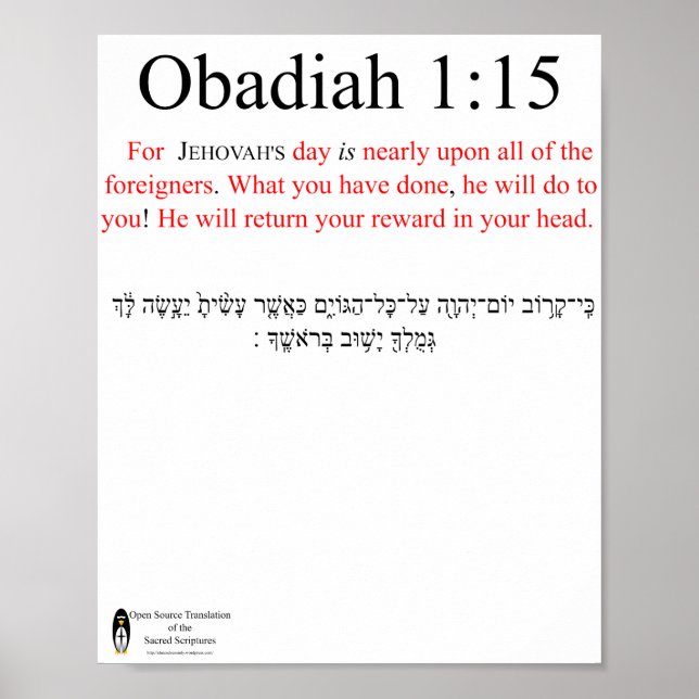 Póster Traducción de código abierto Obadiah 1:15 Poster (Frente)