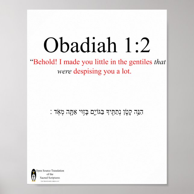 Póster Traducción de código abierto Obadiah 1:2 Poster (Frente)