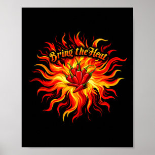 Póster Trae el calor pimienta chili picante llama comida