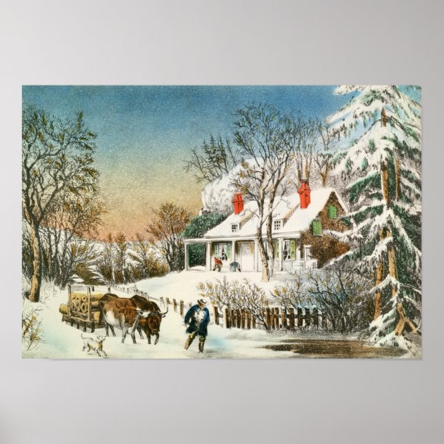 Póster Traer a casa los registros, el paisaje invernal (Frente)