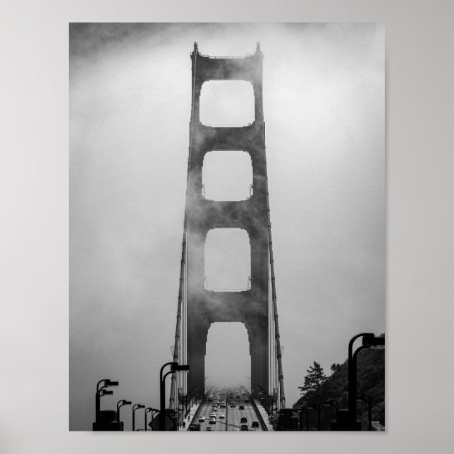 Póster Tráfico Golden Gate cubierto de niebla -San Franci (Frente)