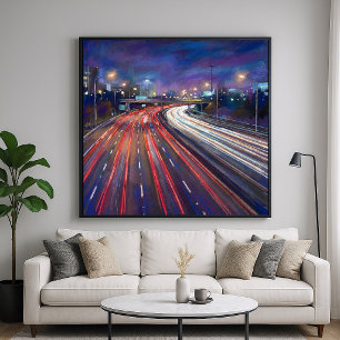 Póster Tráfico Nocturno - Estilo de Pintura Pastel