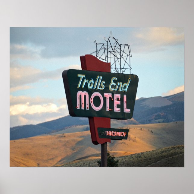 Póster Trails End Motel Rótulo, Wyoming (Frente)
