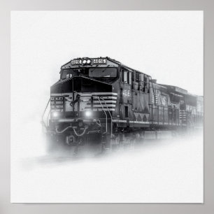 Póster Train Black and White train tracks
