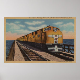 Póster Train- Crossing Great Salt Lake, Ogden, Utah