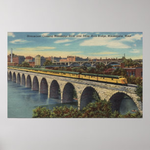 Póster Train- Crossing Stone Arch Bridge