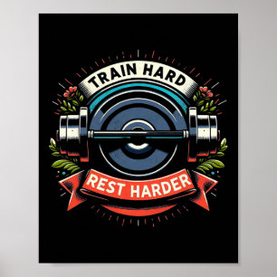 Póster Train Hart Rest Harder Barbell Bodybuilding