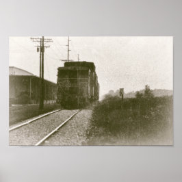 Póster Train on Railroad Tracks Retro Locomotive