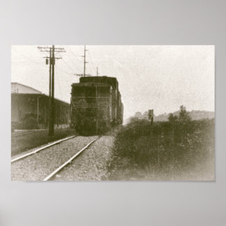 Póster Train on Railroad Tracks Retro Locomotive