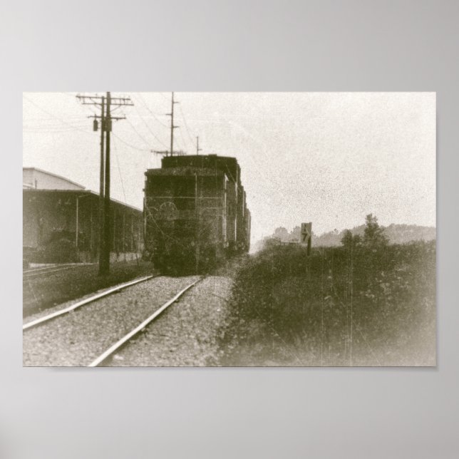 Póster Train on Railroad Tracks Retro Locomotive (Frente)