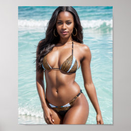 Póster Traje de baño marrón del modelo bikini africano am