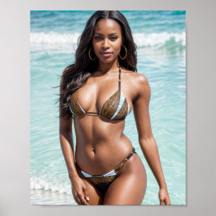 Póster Traje de baño marrón del modelo bikini africano am