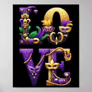 Póster Traje de disfraz de cartas de amor de Mardi Gras h