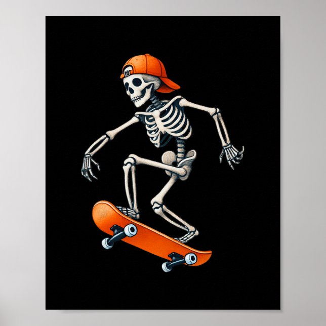 Póster Traje de Halloween de esqueleto con monopatín dive (Frente)
