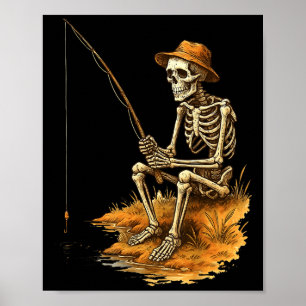 Póster Traje de Halloween divertido de pesca de esqueleto