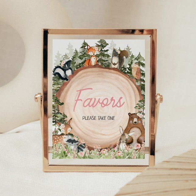 Póster Traje De Madera Floral De Madera De Carpintería Fa (Floral Woodland Animals Baby Shower Favors Sign)
