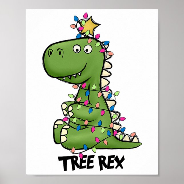 Póster Traje de Navidad de dinosaurio Tree Rex Luz de árb (Frente)
