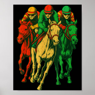 Póster Traje retro de carreras de caballos escena dinámic
