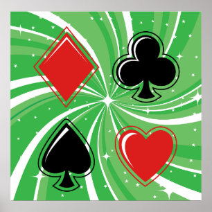 Póster Trajes de Cartas Retro Rojo y Negro Vibrantes