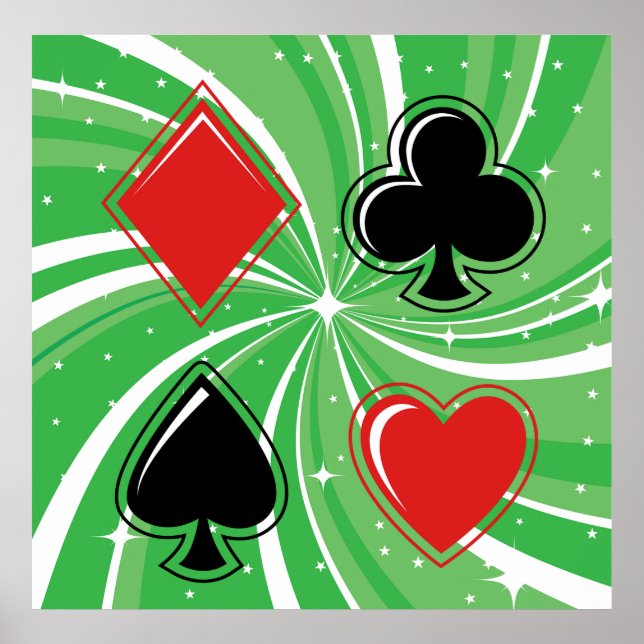 Póster Trajes de Cartas Retro Rojo y Negro Vibrantes (Frente)